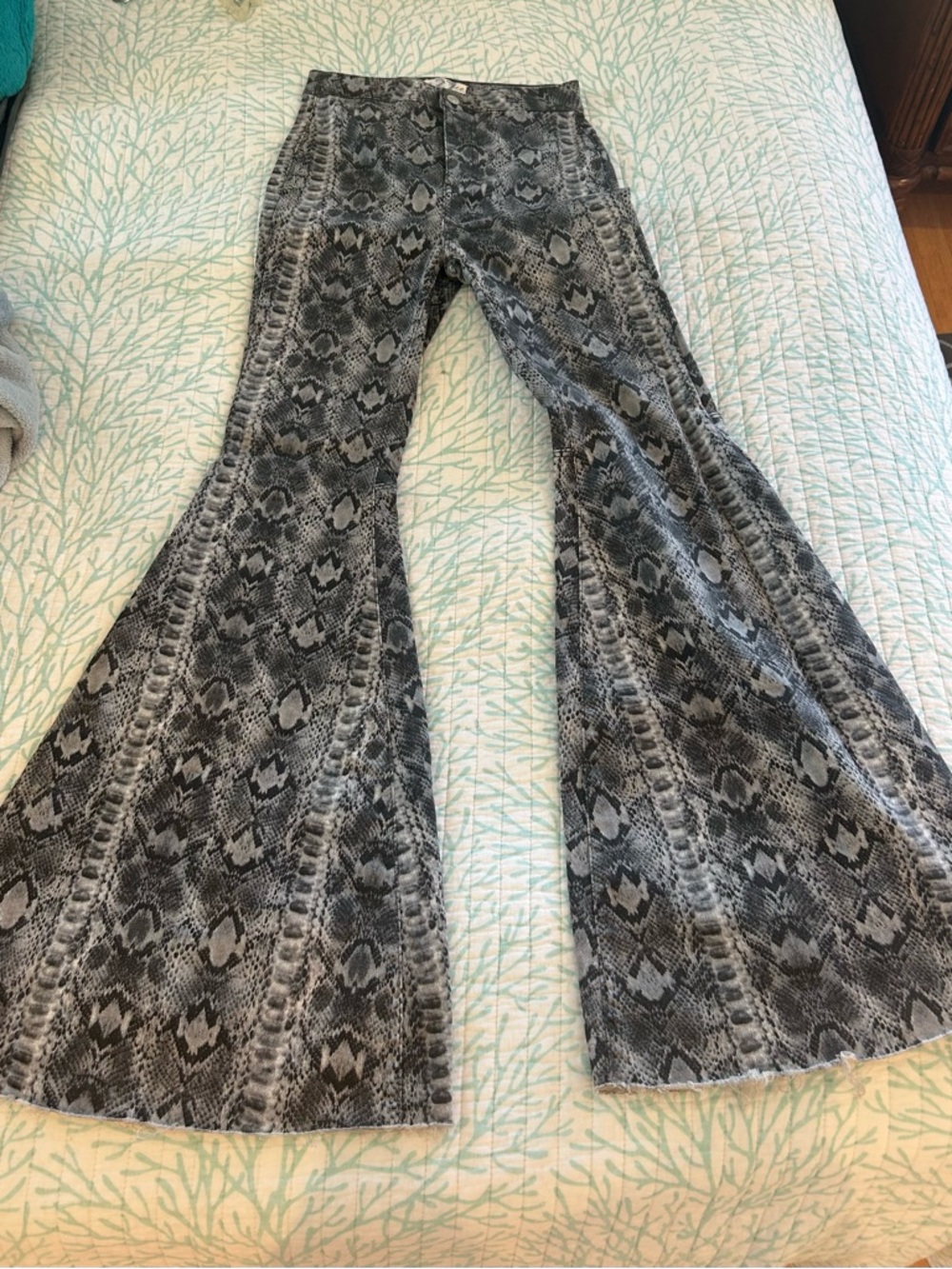 Free People Gray Snake Print Bell Bottom Pants